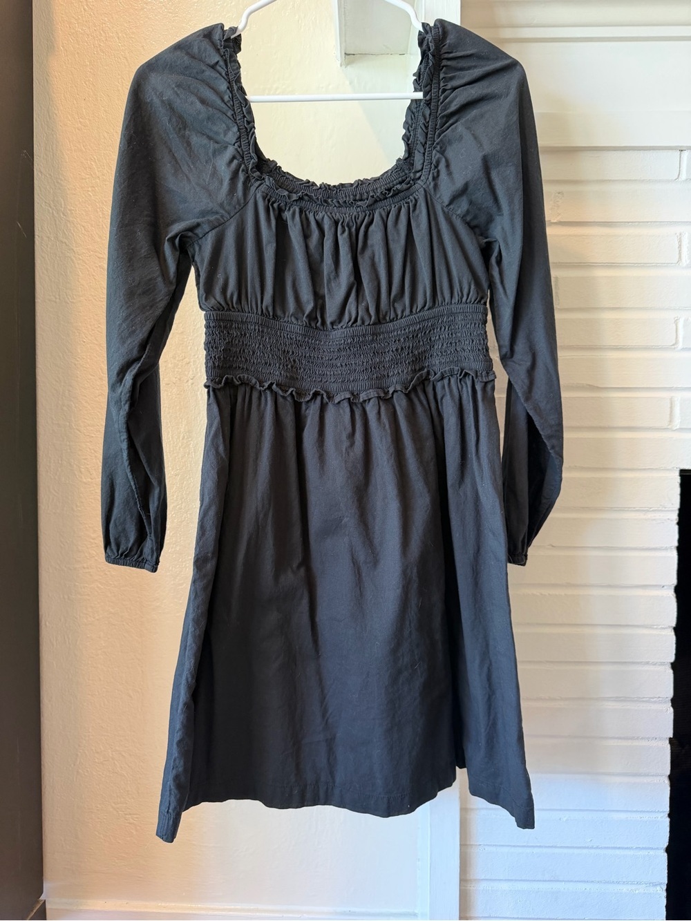 BP. Black Smocked Waist Long Sleeve Mini Dress Size Small 100% Cotton